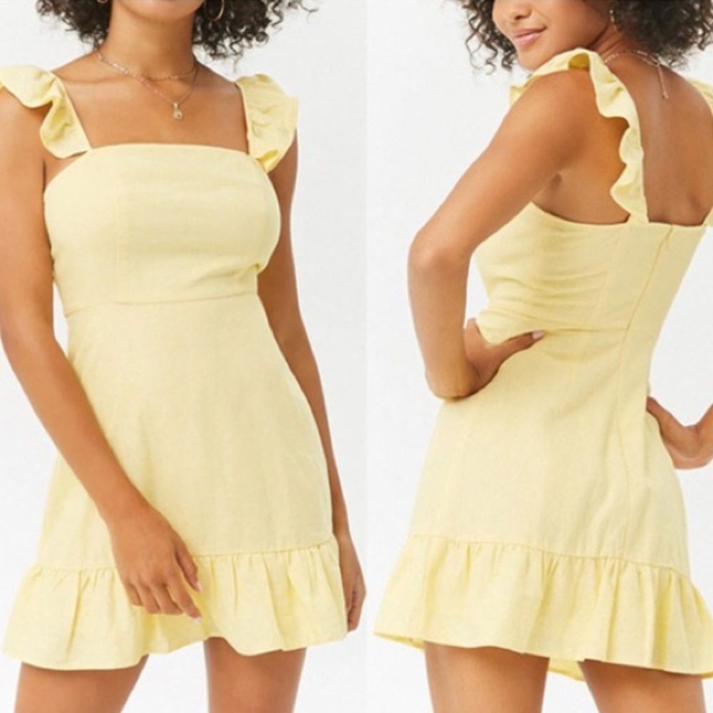 Bleuh Ciel linen blend yellow ruffle sun dress